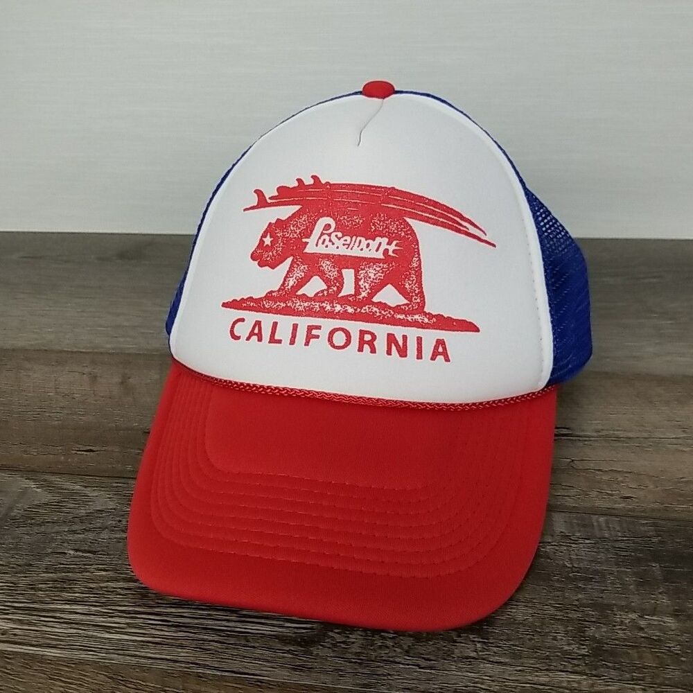 Poseidon CA Surf Trip Bear Hat Trucker Cap Snapback Meshback Red White Blue